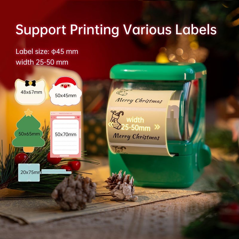 HPRT NEW1 Label Printer +4 Rolls Labels, 2 Inch Portable Inkless Bluetooth Label Maker for Small Business Home School, Automatic Label Recognition, Sticker Printer for Address Logo Barcode Clothing (Green) - Image 2